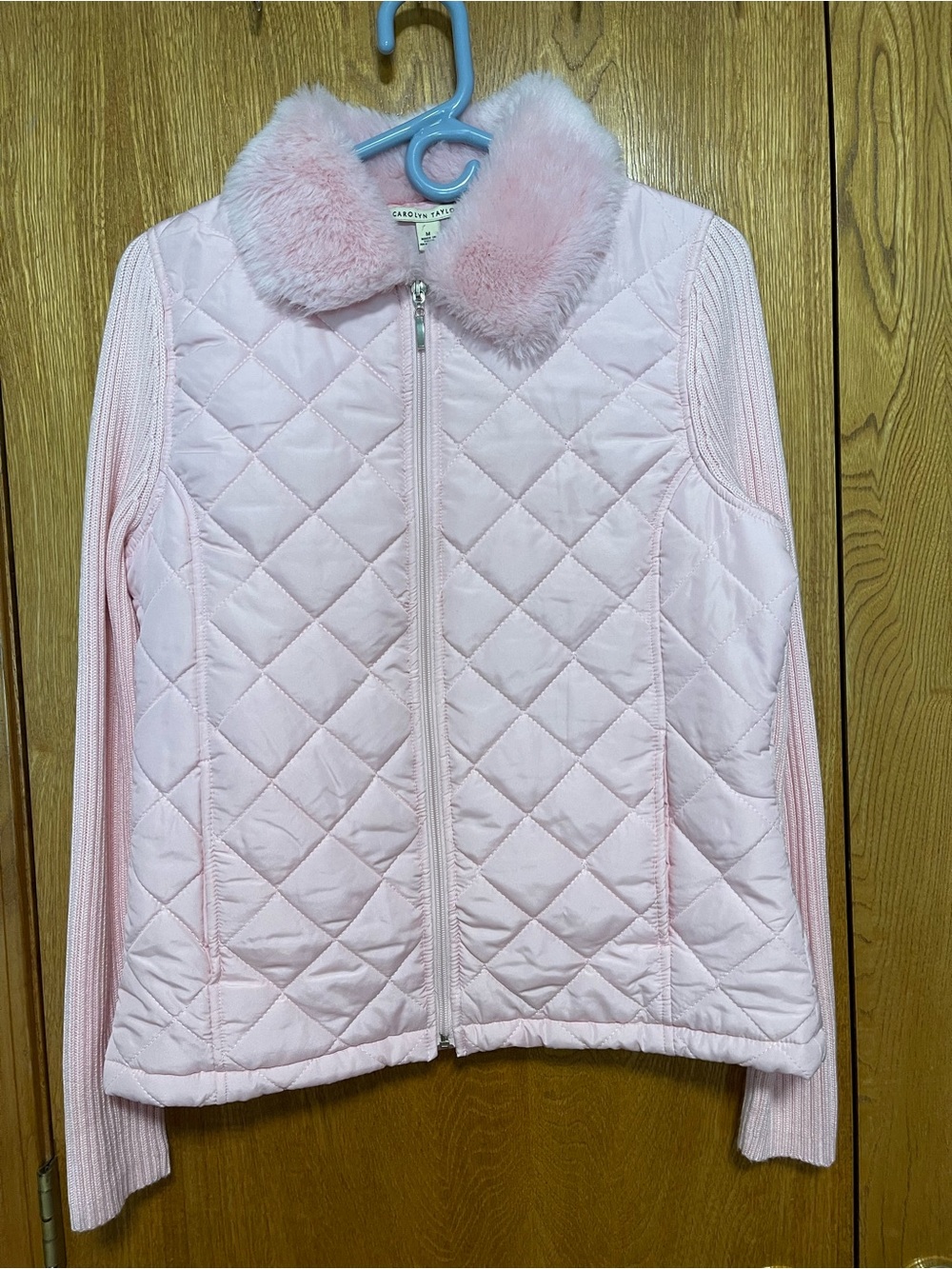 Carolyn Taylor Light Pink Quilted Puffer Jacket with Faux Fur Collar